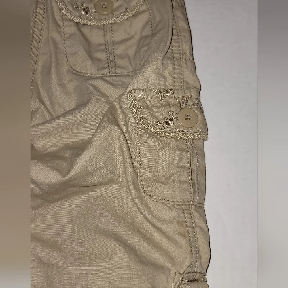 Child's Place Tan rolled cuff pants slacks decorative floral pockets with belt